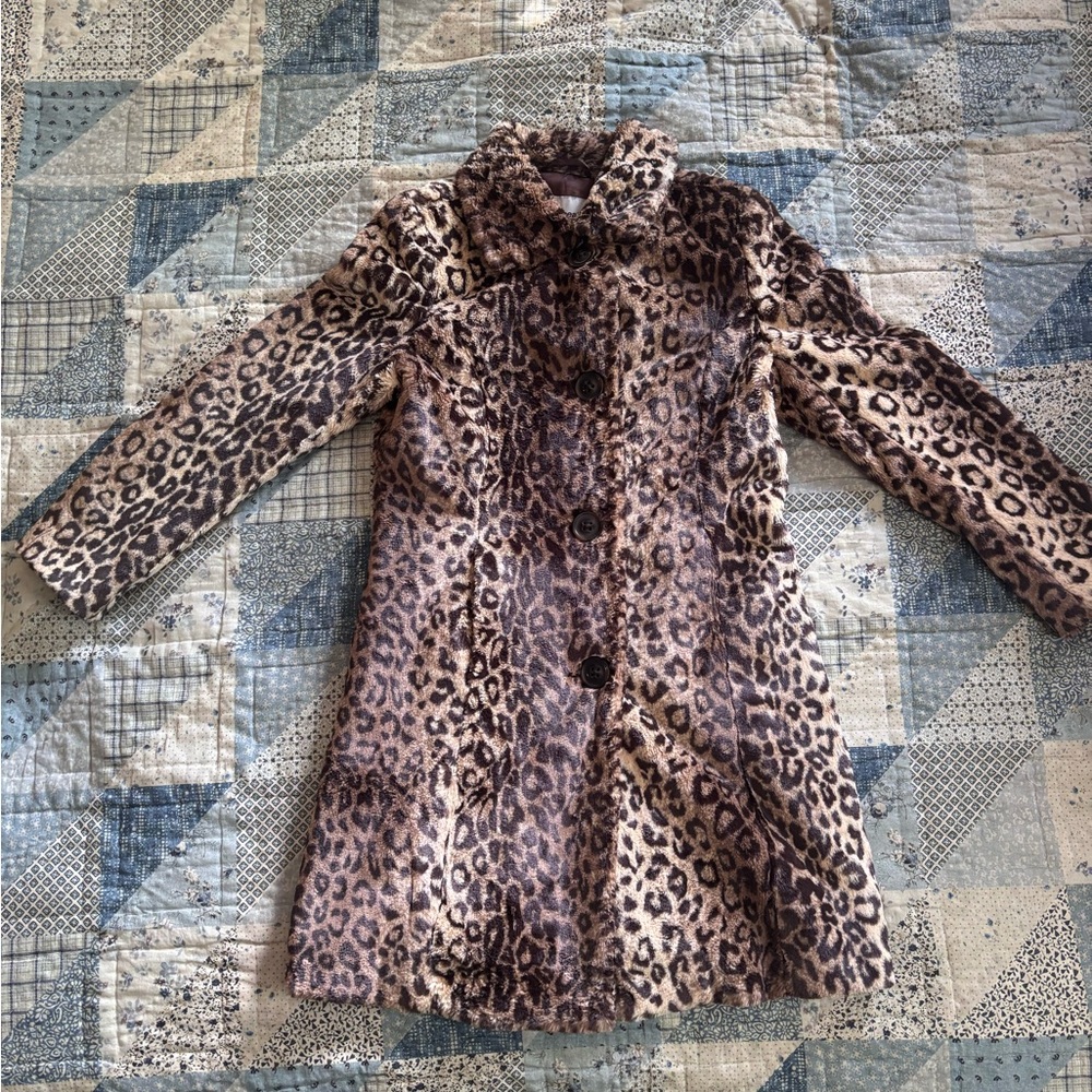 Leopard Print Faux Fur Coat Size S